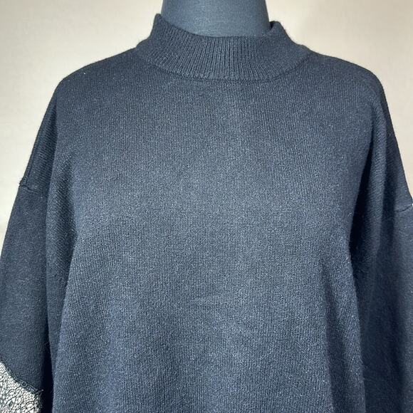 Avantlook Mock Neck Pullover Two-Tone Lace Long Sleeve Sweater Black Tan Size XL - Picture 7 of 14